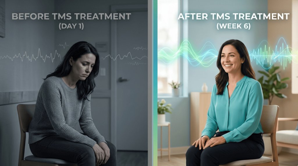 Patient transformation showing Is TMS FDA-Approved For Depression effective with before and after results