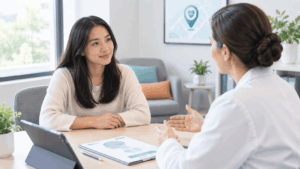 Patient receiving accelerated TMS treatment for depression at a TMS clinic.
