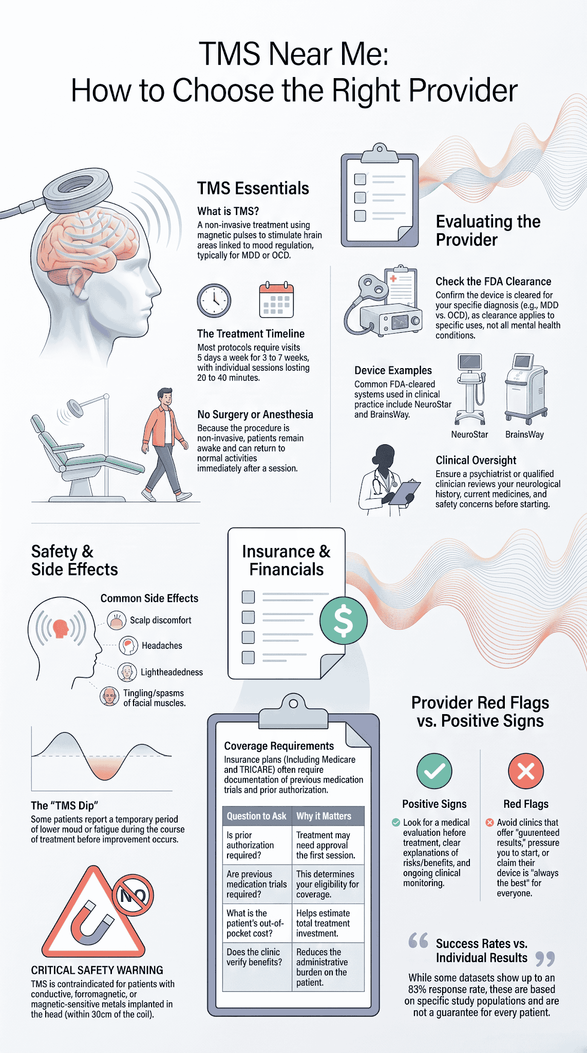 Infographic on choosing a TMS provider: essentials, safety, insurance, and provider red flags.